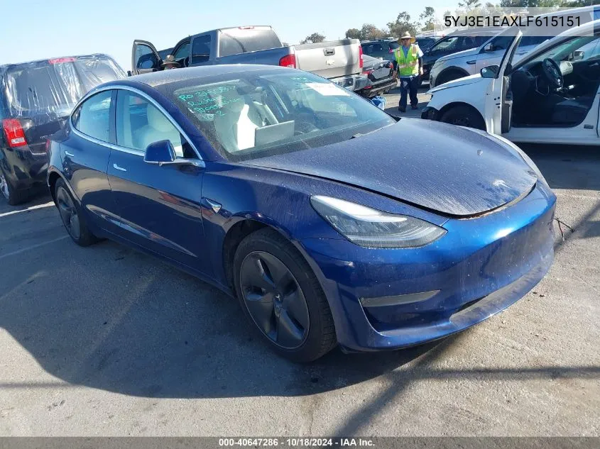 2020 Tesla Model 3 Standard Range Plus Rear-Wheel Drive/Standard Range Rear-Wheel Drive VIN: 5YJ3E1EAXLF615151 Lot: 40647286