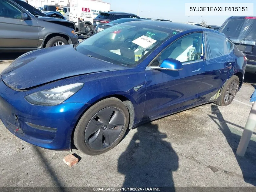 2020 Tesla Model 3 Standard Range Plus Rear-Wheel Drive/Standard Range Rear-Wheel Drive VIN: 5YJ3E1EAXLF615151 Lot: 40647286