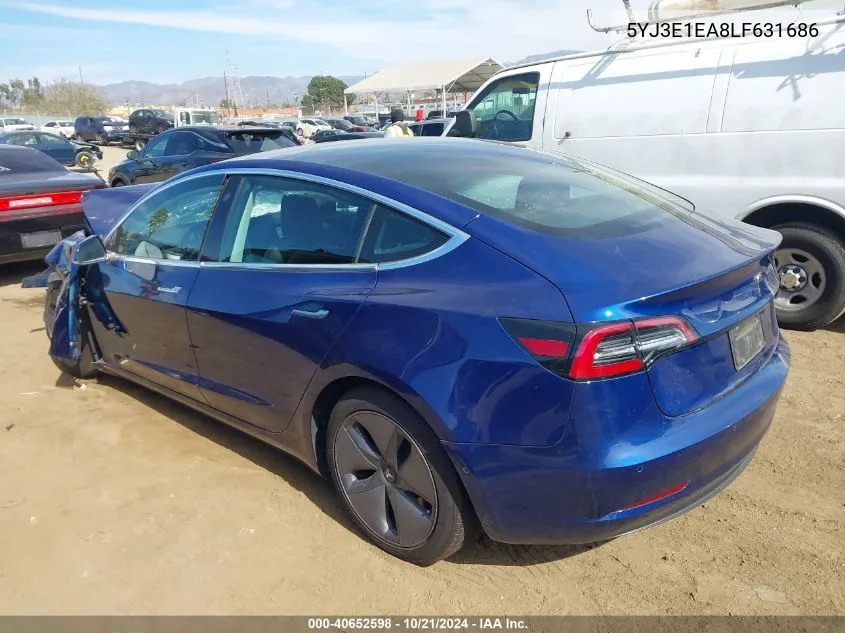 2020 Tesla Model 3 Standard Range Plus Rear-Wheel Drive/Standard Range Rear-Wheel Drive VIN: 5YJ3E1EA8LF631686 Lot: 40652598