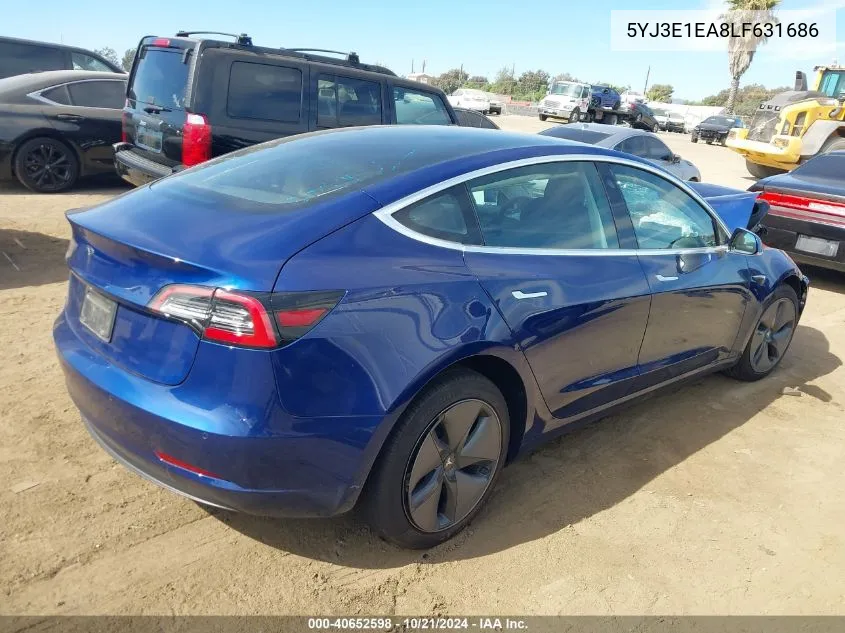 2020 Tesla Model 3 Standard Range Plus Rear-Wheel Drive/Standard Range Rear-Wheel Drive VIN: 5YJ3E1EA8LF631686 Lot: 40652598