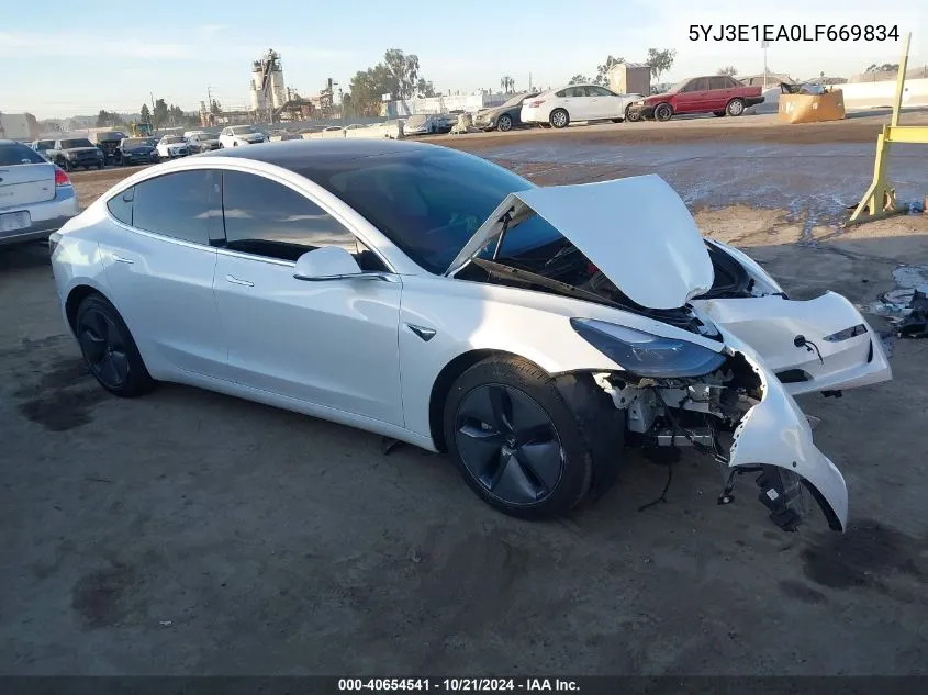 2020 Tesla Model 3 Standard Range Plus Rear-Wheel Drive/Standard Range Rear-Wheel Drive VIN: 5YJ3E1EA0LF669834 Lot: 40654541