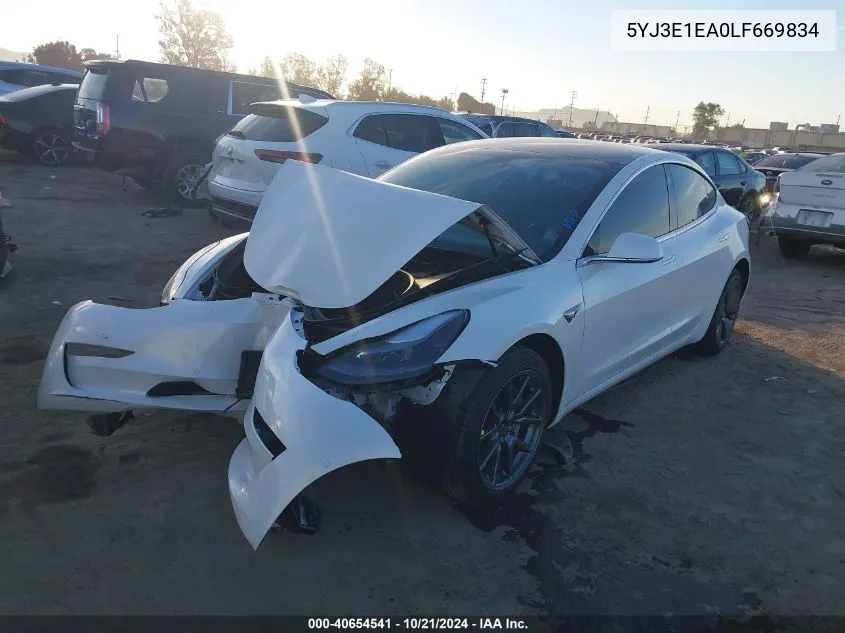 2020 Tesla Model 3 Standard Range Plus Rear-Wheel Drive/Standard Range Rear-Wheel Drive VIN: 5YJ3E1EA0LF669834 Lot: 40654541