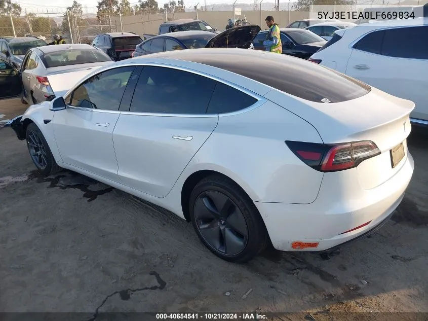 2020 Tesla Model 3 Standard Range Plus Rear-Wheel Drive/Standard Range Rear-Wheel Drive VIN: 5YJ3E1EA0LF669834 Lot: 40654541