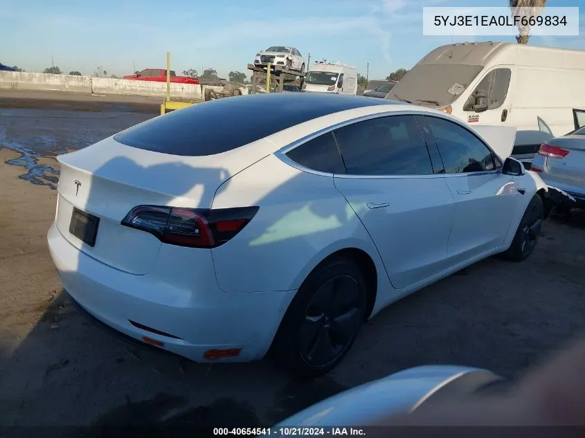 2020 Tesla Model 3 Standard Range Plus Rear-Wheel Drive/Standard Range Rear-Wheel Drive VIN: 5YJ3E1EA0LF669834 Lot: 40654541