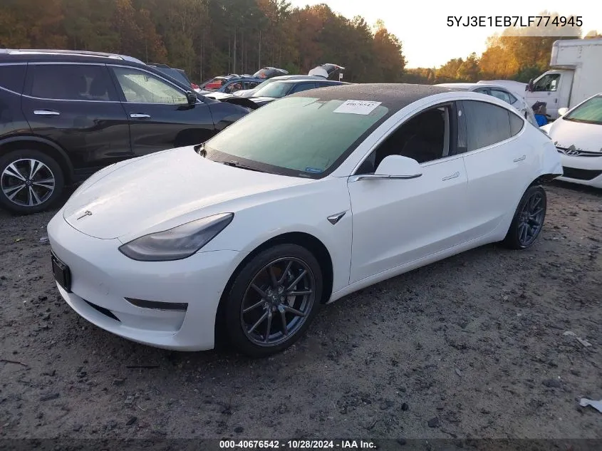 2020 Tesla Model 3 VIN: 5YJ3E1EB7LF774945 Lot: 40676542