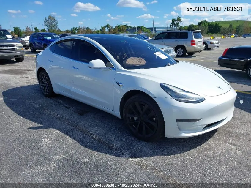 2020 Tesla Model 3 Standard Range Plus Rear-Wheel Drive/Standard Range Rear-Wheel Drive VIN: 5YJ3E1EA8LF783631 Lot: 40696383