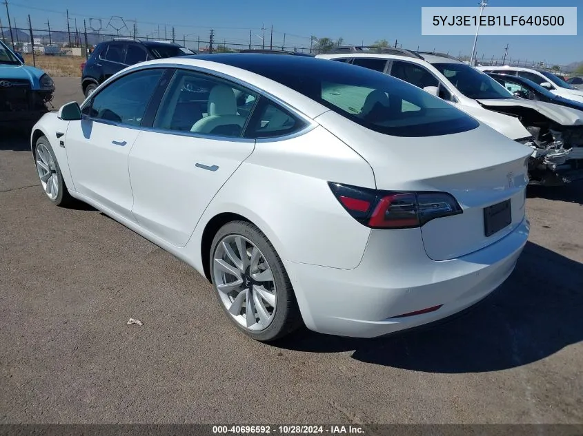 2020 Tesla Model 3 Long Range Dual Motor All-Wheel Drive VIN: 5YJ3E1EB1LF640500 Lot: 40696592