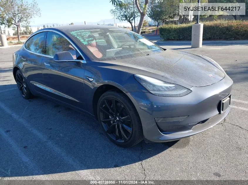 2020 Tesla Model 3 Standard Range Plus Rear-Wheel Drive/Standard Range Rear-Wheel Drive VIN: 5YJ3E1EA5LF644217 Lot: 40726958