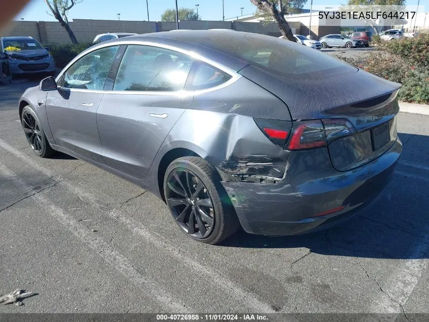 2020 Tesla Model 3 Standard Range Plus Rear-Wheel Drive/Standard Range Rear-Wheel Drive VIN: 5YJ3E1EA5LF644217 Lot: 40726958