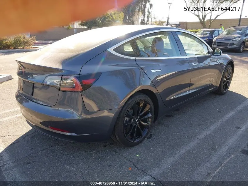 2020 Tesla Model 3 Standard Range Plus Rear-Wheel Drive/Standard Range Rear-Wheel Drive VIN: 5YJ3E1EA5LF644217 Lot: 40726958