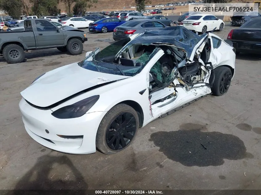 2020 Tesla Model 3 Standard Range Plus Rear-Wheel Drive/Standard Range Rear-Wheel Drive VIN: 5YJ3E1EA6LF706224 Lot: 40728097