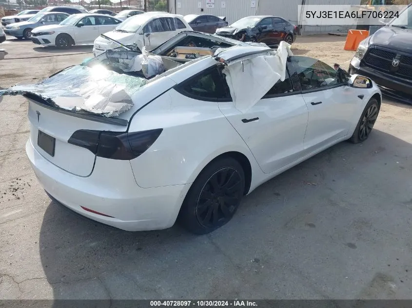 2020 Tesla Model 3 Standard Range Plus Rear-Wheel Drive/Standard Range Rear-Wheel Drive VIN: 5YJ3E1EA6LF706224 Lot: 40728097