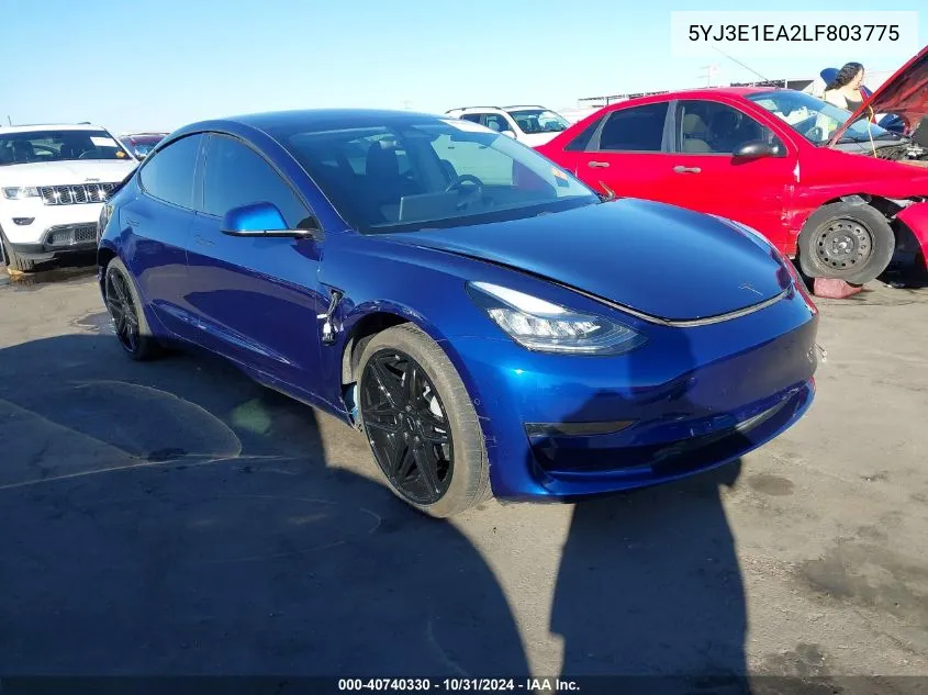 2020 Tesla Model 3 Standard Range Plus Rear-Wheel Drive/Standard Range Rear-Wheel Drive VIN: 5YJ3E1EA2LF803775 Lot: 40740330