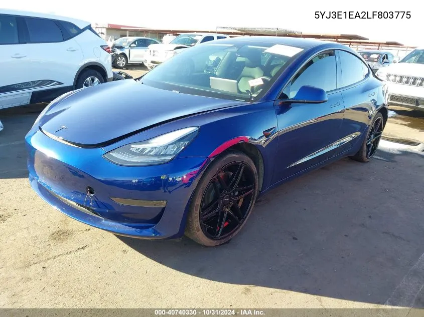 2020 Tesla Model 3 Standard Range Plus Rear-Wheel Drive/Standard Range Rear-Wheel Drive VIN: 5YJ3E1EA2LF803775 Lot: 40740330