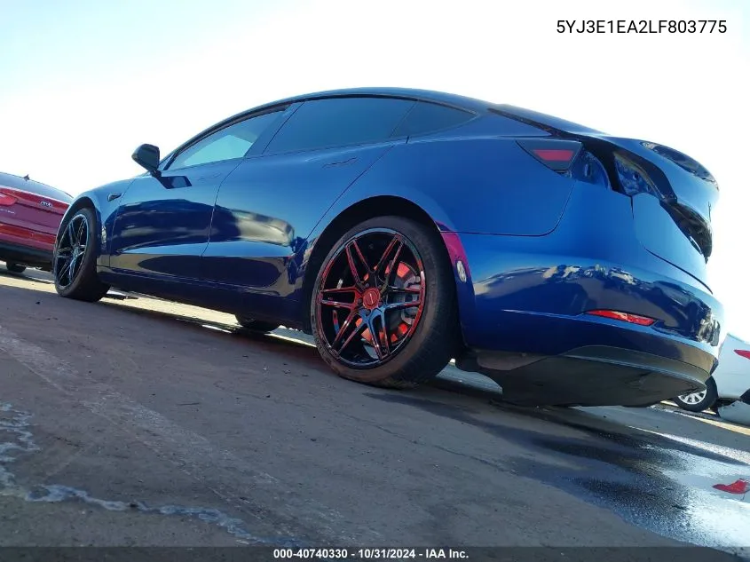 2020 Tesla Model 3 Standard Range Plus Rear-Wheel Drive/Standard Range Rear-Wheel Drive VIN: 5YJ3E1EA2LF803775 Lot: 40740330