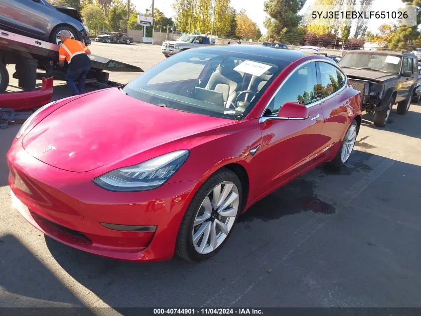 2020 Tesla Model 3 Long Range Dual Motor All-Wheel Drive VIN: 5YJ3E1EBXLF651026 Lot: 40744901