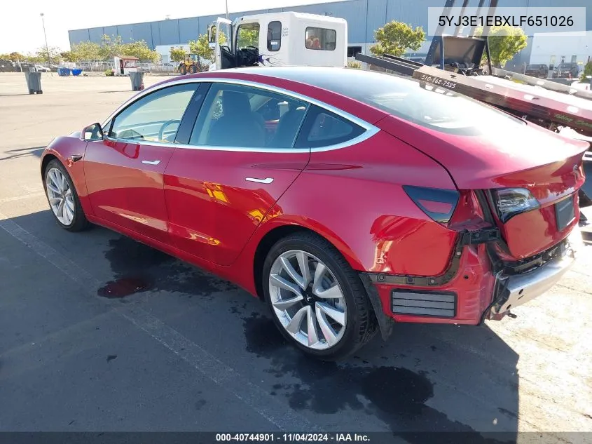 2020 Tesla Model 3 Long Range Dual Motor All-Wheel Drive VIN: 5YJ3E1EBXLF651026 Lot: 40744901