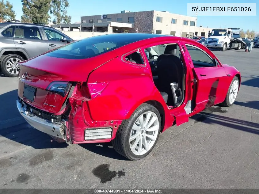 2020 Tesla Model 3 Long Range Dual Motor All-Wheel Drive VIN: 5YJ3E1EBXLF651026 Lot: 40744901