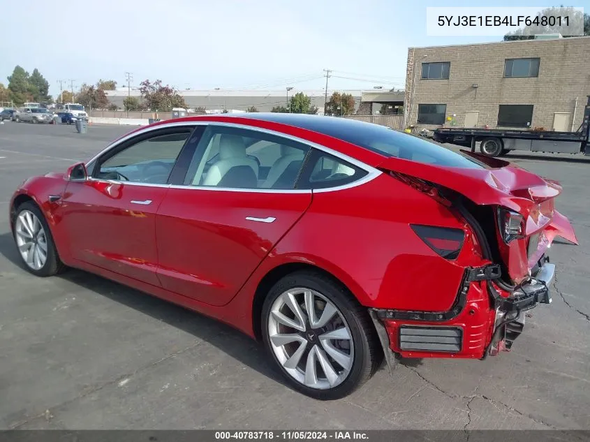 2020 Tesla Model 3 Long Range Dual Motor All-Wheel Drive VIN: 5YJ3E1EB4LF648011 Lot: 40783718