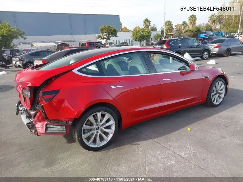 2020 Tesla Model 3 Long Range Dual Motor All-Wheel Drive VIN: 5YJ3E1EB4LF648011 Lot: 40783718