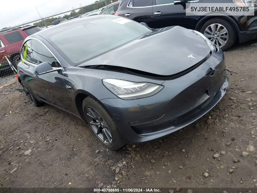 2020 Tesla Model 3 Standard Range Plus Rear-Wheel Drive/Standard Range Rear-Wheel Drive VIN: 5YJ3E1EA8LF495785 Lot: 40788685