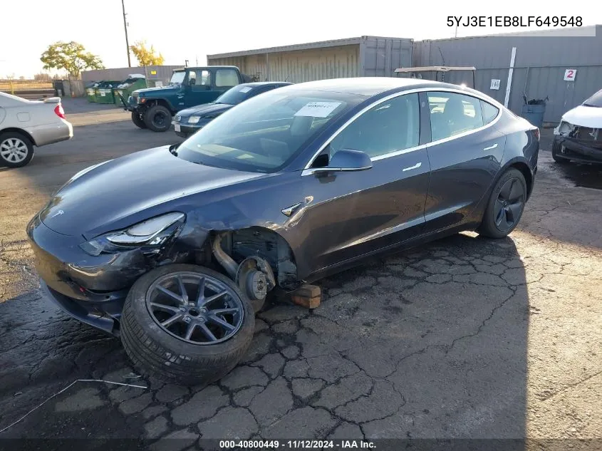 2020 Tesla Model 3 Long Range Dual Motor All-Wheel Drive VIN: 5YJ3E1EB8LF649548 Lot: 40800449