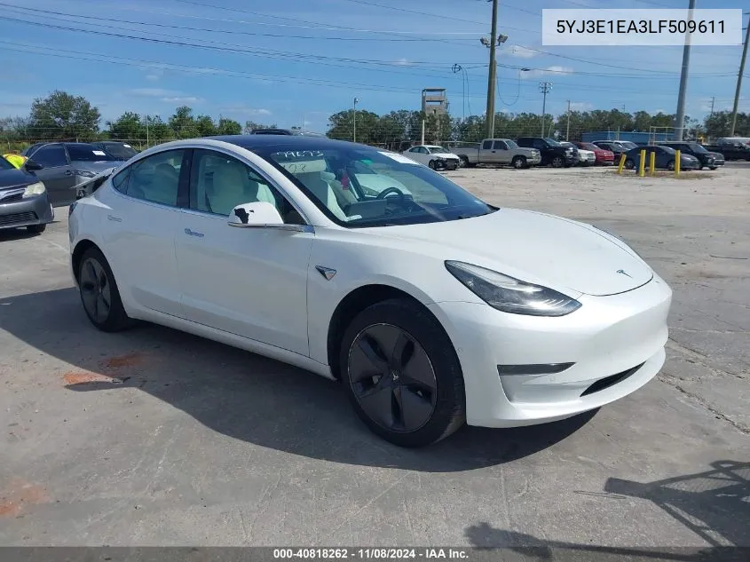 2020 Tesla Model 3 Standard Range Plus Rear-Wheel Drive/Standard Range Rear-Wheel Drive VIN: 5YJ3E1EA3LF509611 Lot: 40818262