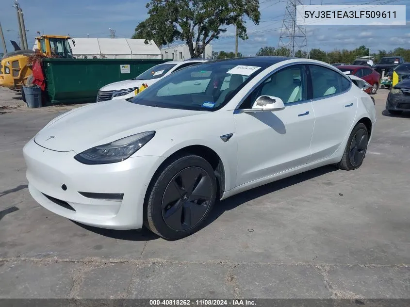 2020 Tesla Model 3 Standard Range Plus Rear-Wheel Drive/Standard Range Rear-Wheel Drive VIN: 5YJ3E1EA3LF509611 Lot: 40818262