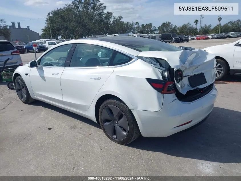 2020 Tesla Model 3 Standard Range Plus Rear-Wheel Drive/Standard Range Rear-Wheel Drive VIN: 5YJ3E1EA3LF509611 Lot: 40818262