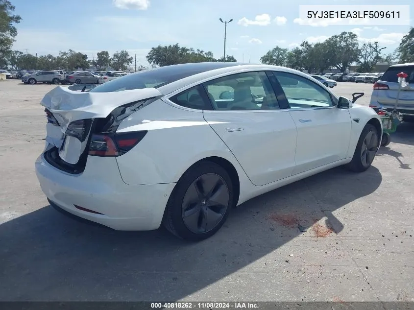 2020 Tesla Model 3 Standard Range Plus Rear-Wheel Drive/Standard Range Rear-Wheel Drive VIN: 5YJ3E1EA3LF509611 Lot: 40818262