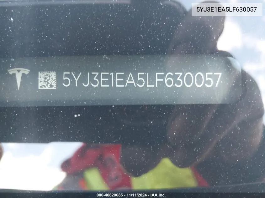 2020 Tesla Model 3 Standard Range Plus Rear-Wheel Drive/Standard Range Rear-Wheel Drive VIN: 5YJ3E1EA5LF630057 Lot: 40820685