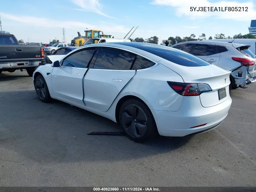 2020 Tesla Model 3 Standard Range Plus Rear-Wheel Drive/Standard Range Rear-Wheel Drive VIN: 5YJ3E1EA1LF805212 Lot: 40823660