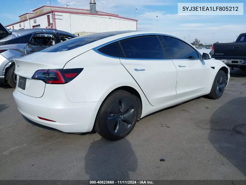 2020 Tesla Model 3 Standard Range Plus Rear-Wheel Drive/Standard Range Rear-Wheel Drive VIN: 5YJ3E1EA1LF805212 Lot: 40823660