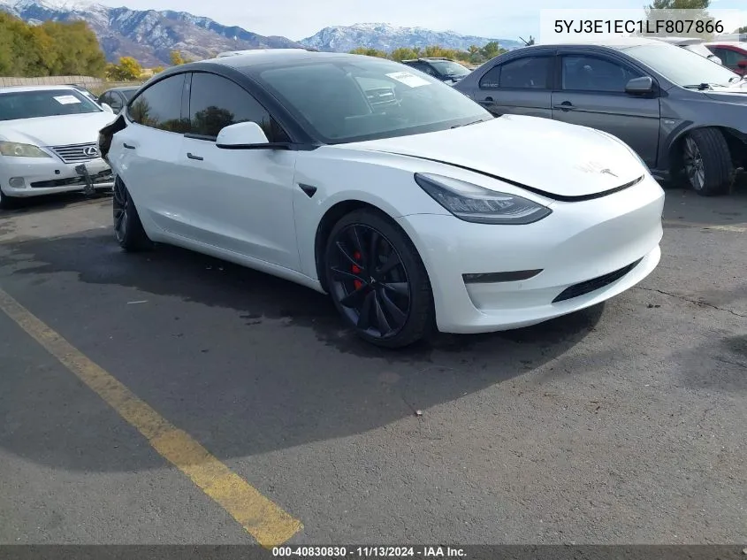 2020 Tesla Model 3 Performance Dual Motor All-Wheel Drive VIN: 5YJ3E1EC1LF807866 Lot: 40830830