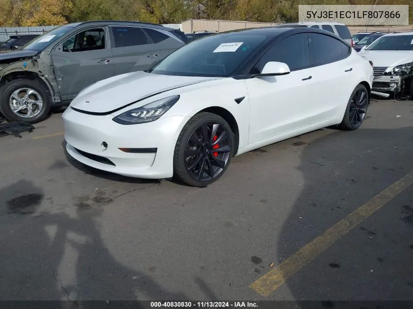 2020 Tesla Model 3 Performance Dual Motor All-Wheel Drive VIN: 5YJ3E1EC1LF807866 Lot: 40830830