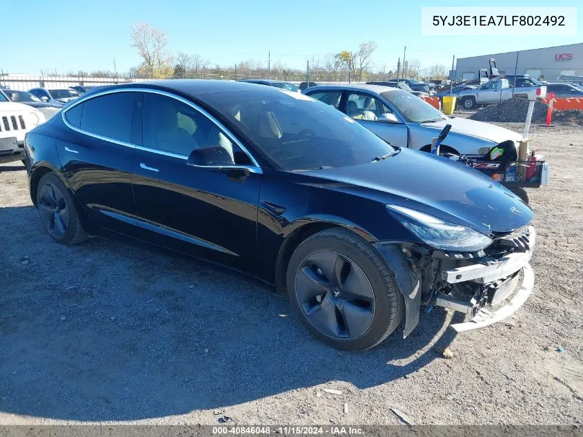 2020 Tesla Model 3 Standard Range Plus Rear-Wheel Drive/Standard Range Rear-Wheel Drive VIN: 5YJ3E1EA7LF802492 Lot: 40846048