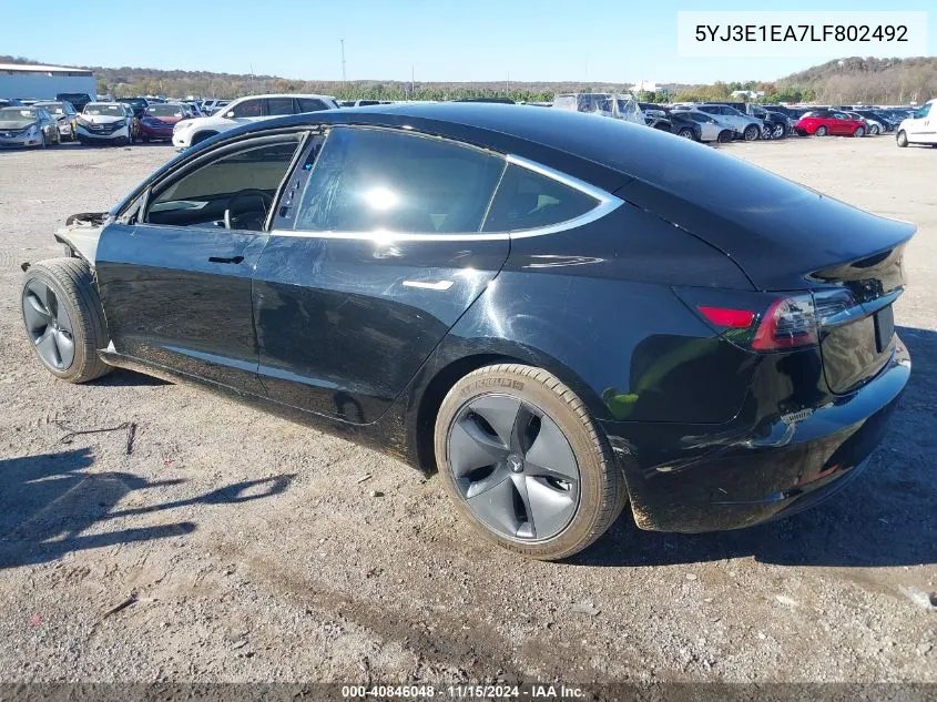 2020 Tesla Model 3 Standard Range Plus Rear-Wheel Drive/Standard Range Rear-Wheel Drive VIN: 5YJ3E1EA7LF802492 Lot: 40846048