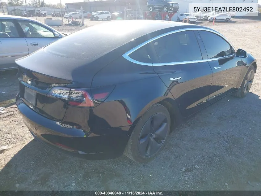 2020 Tesla Model 3 Standard Range Plus Rear-Wheel Drive/Standard Range Rear-Wheel Drive VIN: 5YJ3E1EA7LF802492 Lot: 40846048