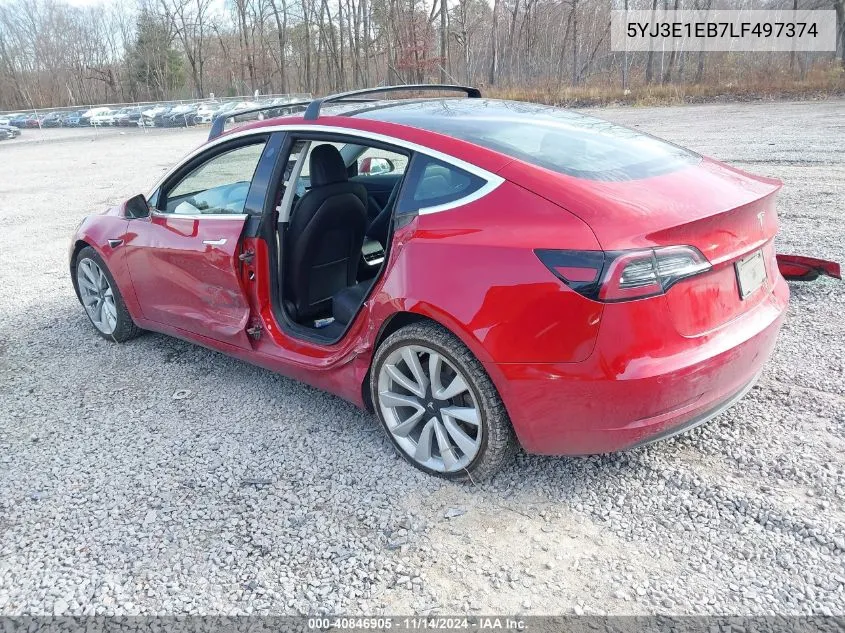 2020 Tesla Model 3 Long Range Dual Motor All-Wheel Drive VIN: 5YJ3E1EB7LF497374 Lot: 40846905