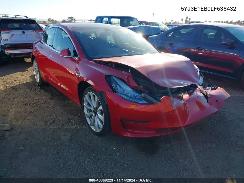 2020 Tesla Model 3 Long Range Dual Motor All-Wheel Drive VIN: 5YJ3E1EB0LF638432 Lot: 40869229