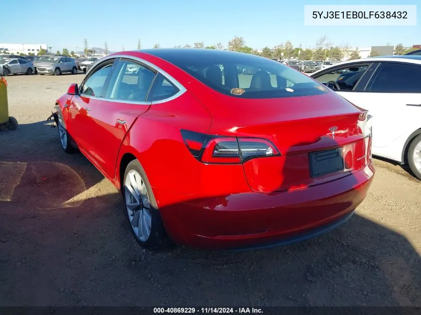 2020 Tesla Model 3 Long Range Dual Motor All-Wheel Drive VIN: 5YJ3E1EB0LF638432 Lot: 40869229