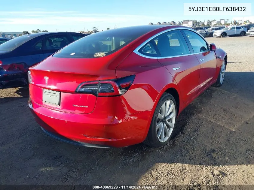 2020 Tesla Model 3 Long Range Dual Motor All-Wheel Drive VIN: 5YJ3E1EB0LF638432 Lot: 40869229