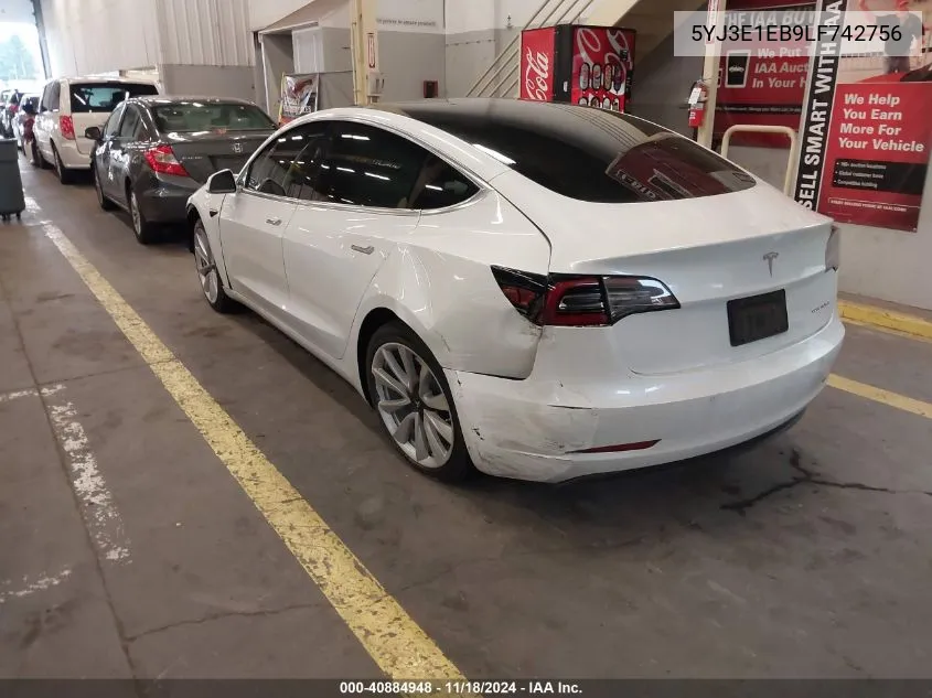 2020 Tesla Model 3 Long Range Dual Motor All-Wheel Drive VIN: 5YJ3E1EB9LF742756 Lot: 40884948