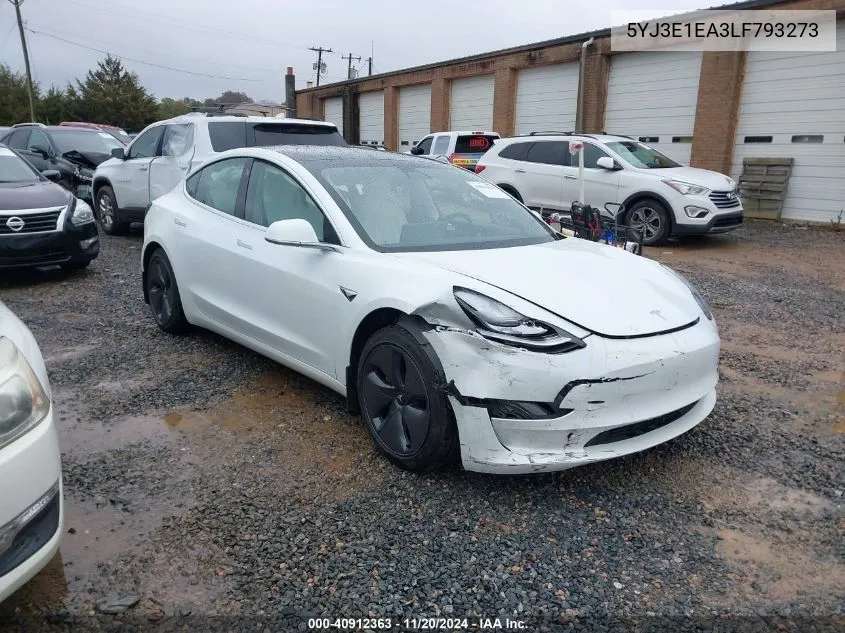 2020 Tesla Model 3 Standard Range Plus Rear-Wheel Drive/Standard Range Rear-Wheel Drive VIN: 5YJ3E1EA3LF793273 Lot: 40912363