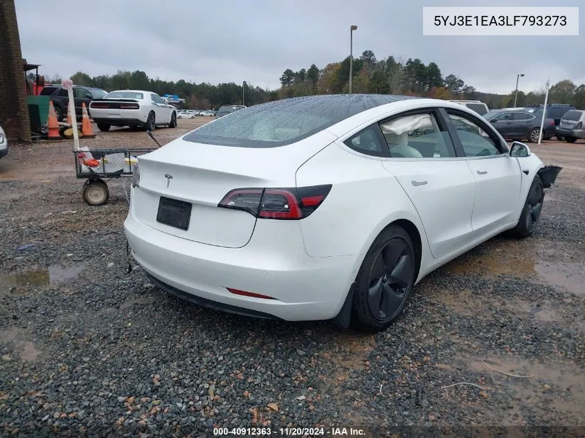 2020 Tesla Model 3 Standard Range Plus Rear-Wheel Drive/Standard Range Rear-Wheel Drive VIN: 5YJ3E1EA3LF793273 Lot: 40912363