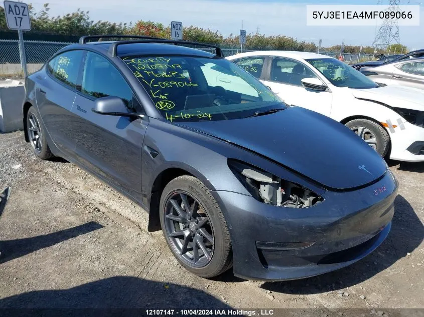 2021 Tesla Model 3 VIN: 5YJ3E1EA4MF089066 Lot: 12107147