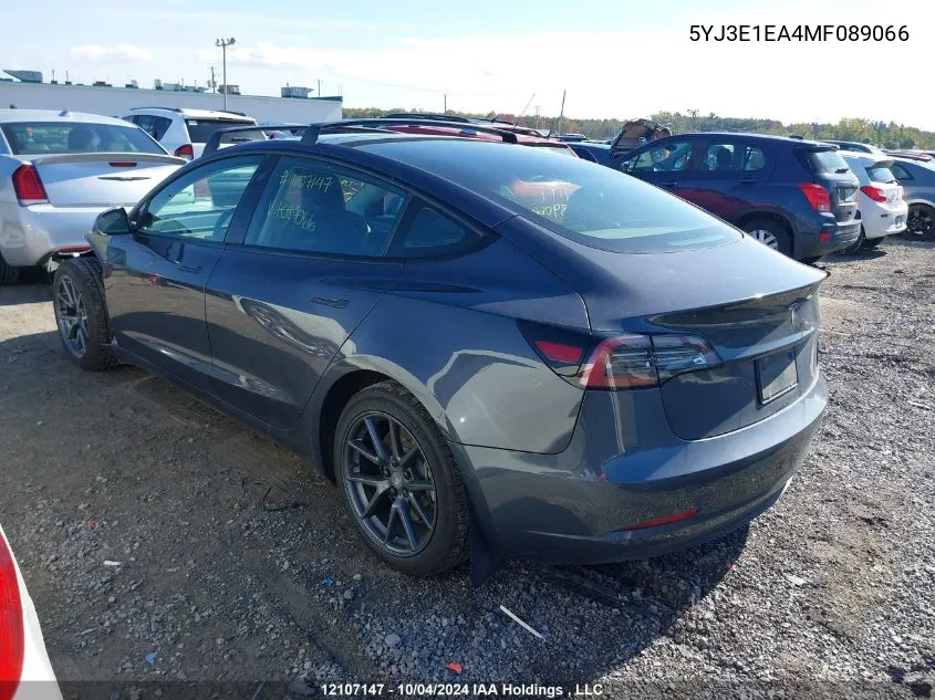 2021 Tesla Model 3 VIN: 5YJ3E1EA4MF089066 Lot: 12107147