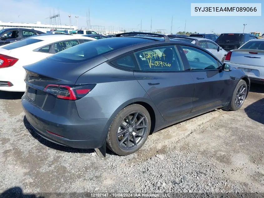 2021 Tesla Model 3 VIN: 5YJ3E1EA4MF089066 Lot: 12107147