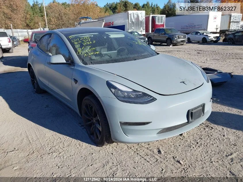 2021 Tesla Model 3 VIN: 5YJ3E1EB3MF862327 Lot: 12112942