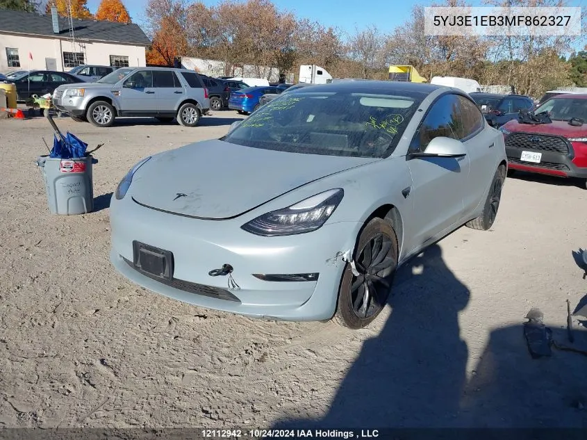 2021 Tesla Model 3 VIN: 5YJ3E1EB3MF862327 Lot: 12112942